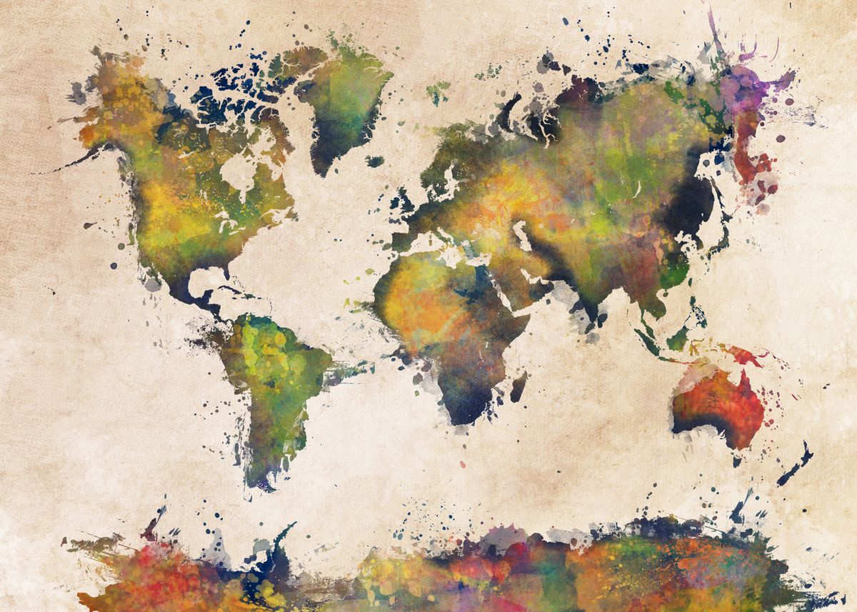 'World Map splash' Poster, picture, metal print, paint by JBJart ...