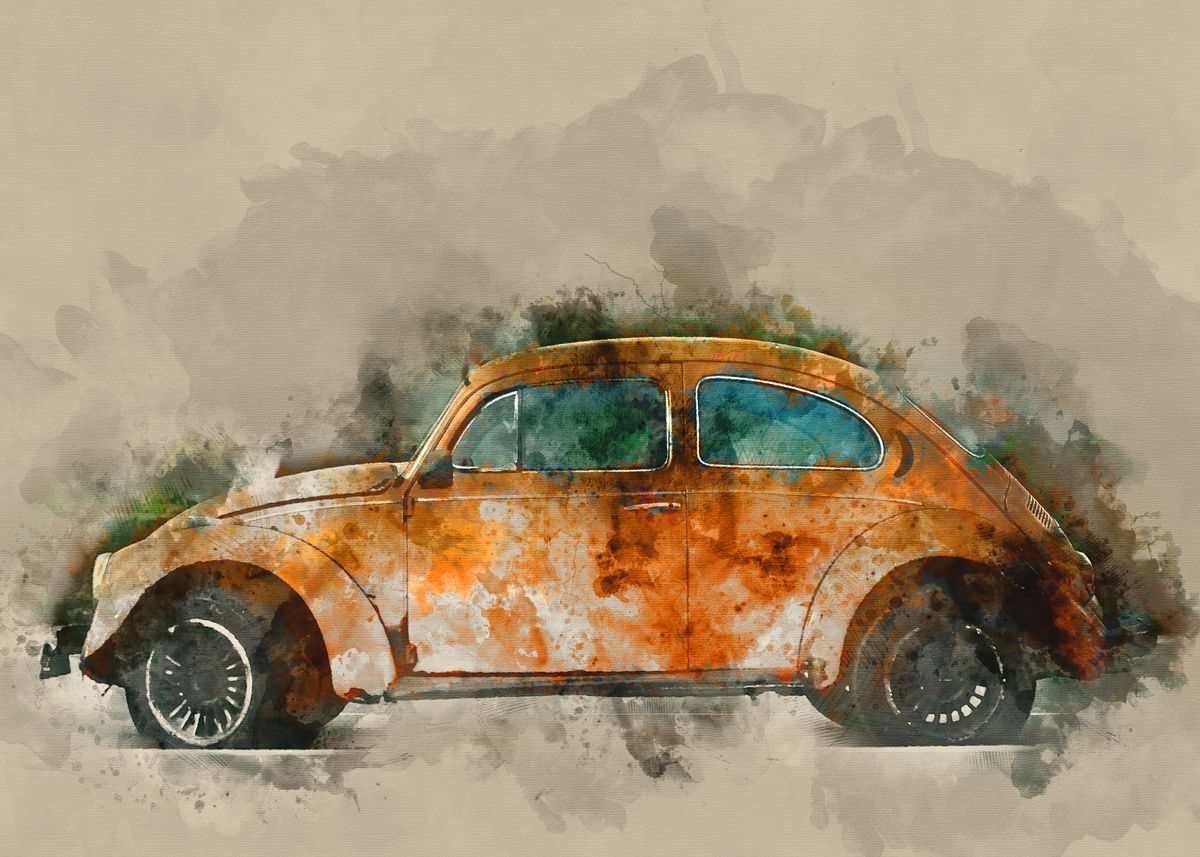 'Vintage beetle car' Poster, picture, metal print, paint by Gab ...