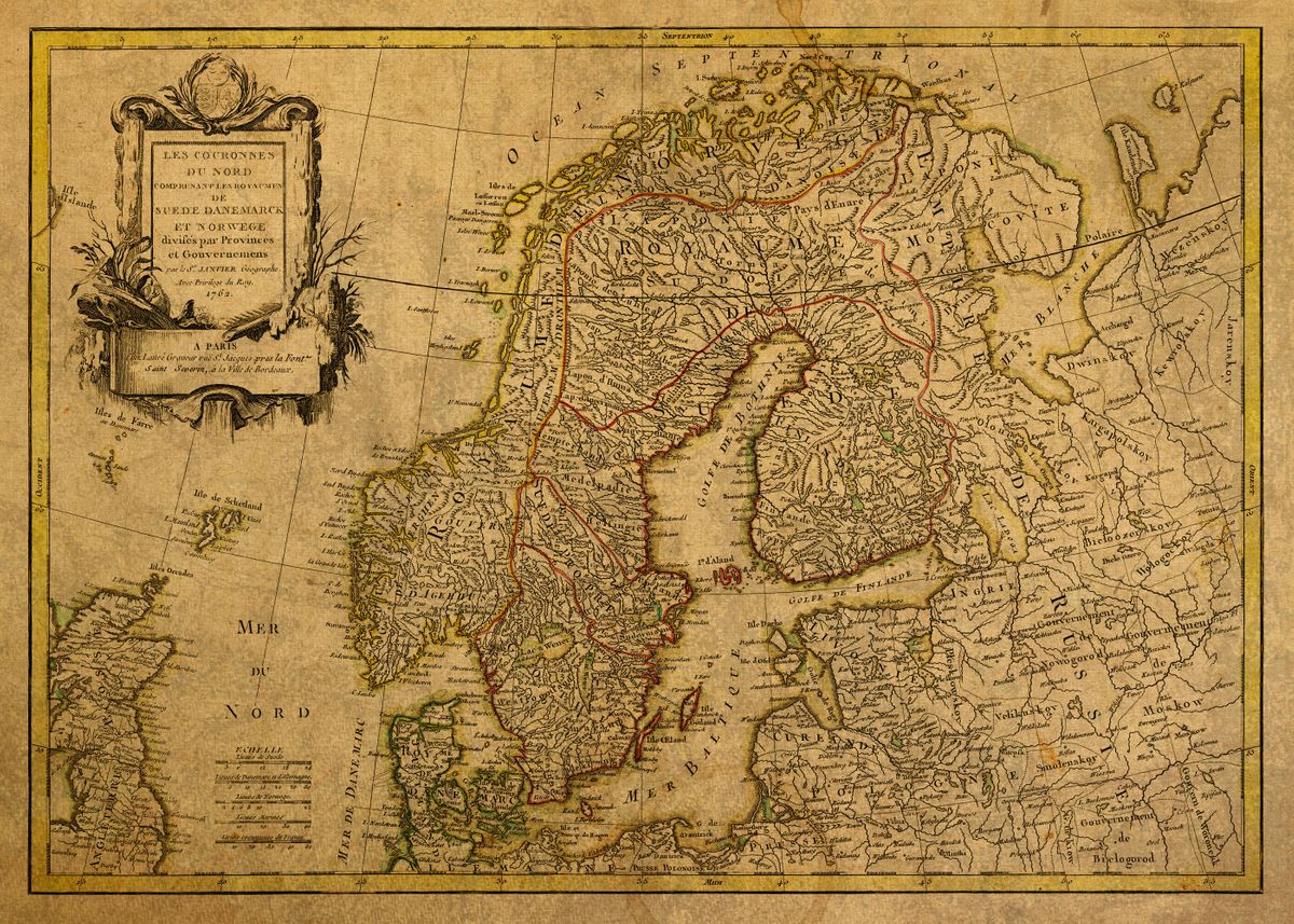 'Vintage Map Of Scandinavia' Poster, Picture, Metal Print, Paint By ...