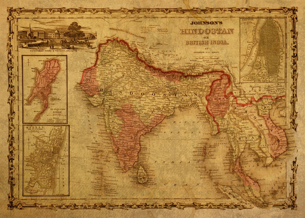 'Vintage Map of India 1862' Poster, picture, metal print, paint by ...