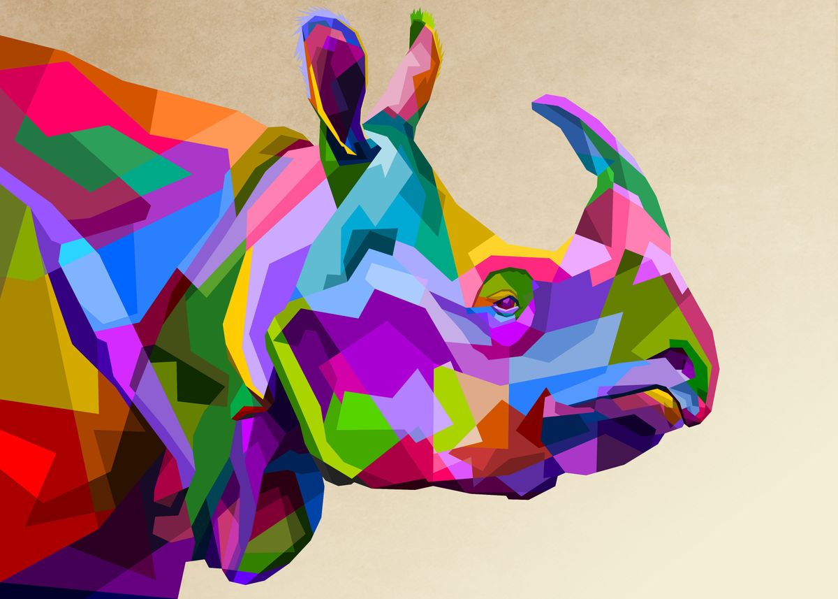 Colorful Rhinoceros 'colorful rhinoceros ' Poster, picture, metal print, paint by peri ...