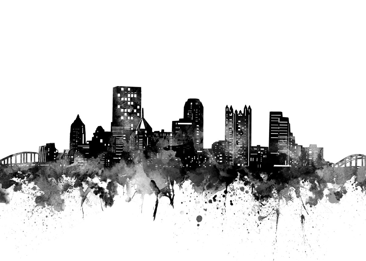 'pittsburgh skyline black' Poster, picture, metal print, paint by Bekim ...