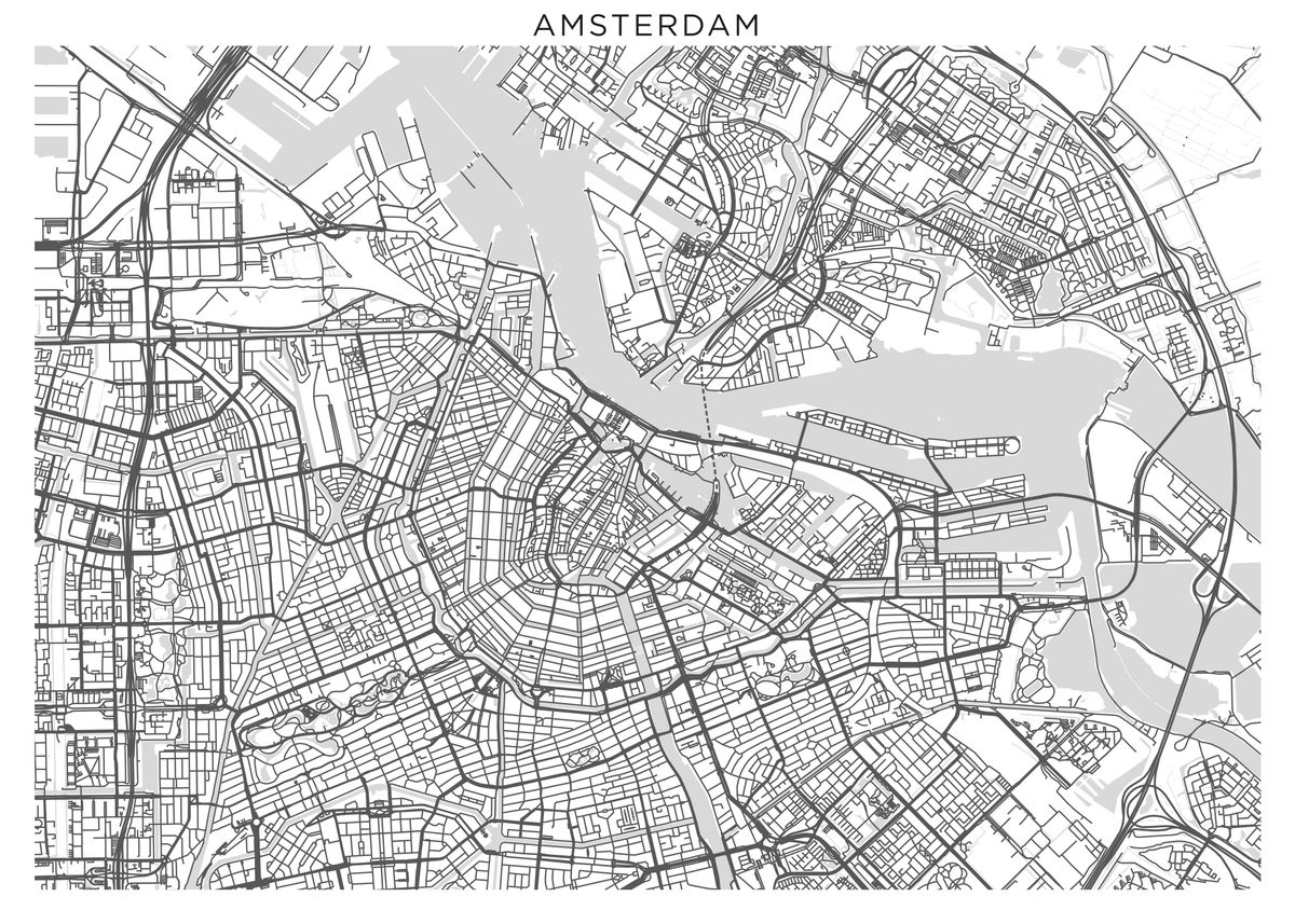 'Amsterdam grey map' Poster, picture, metal print, paint by Simone ...