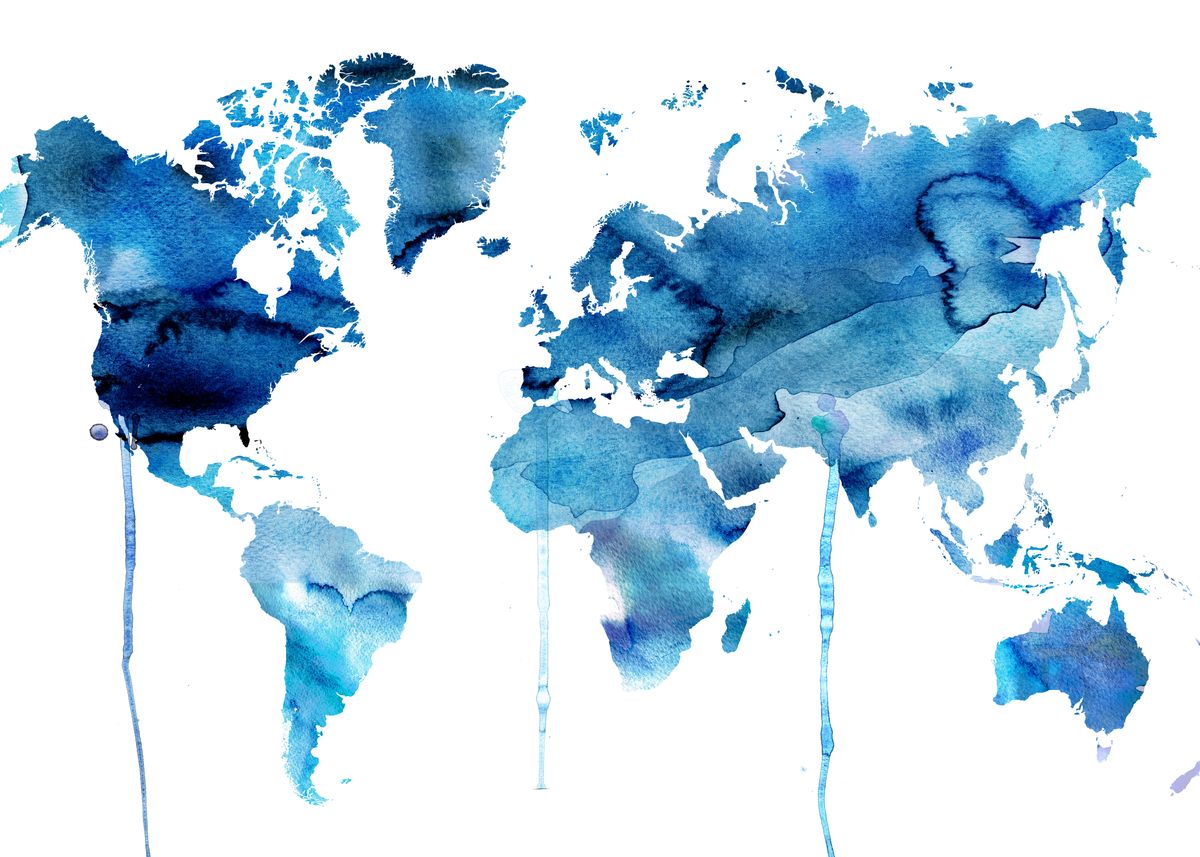 'World Map Blue Color' Poster, picture, metal print, paint by Dim ...