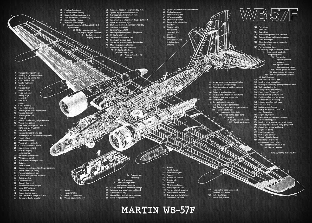 Wb 57f Engine Layout 'MARTIN WB 57F' Poster, picture, metal print, paint by Blueprint Expert ...