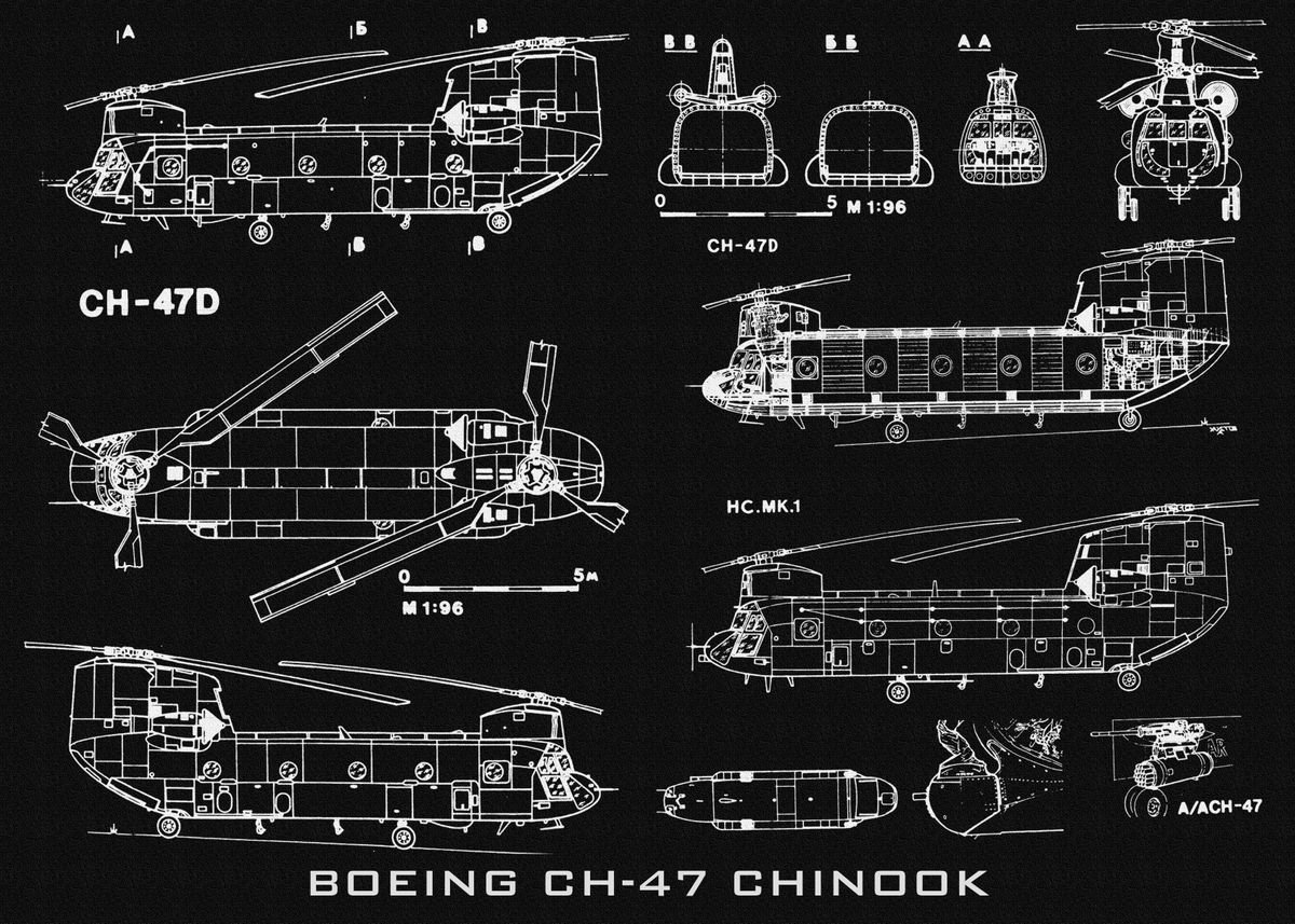 'BOEING CH 47 CHINOOK' Poster, picture, metal print, paint by Blueprint ...