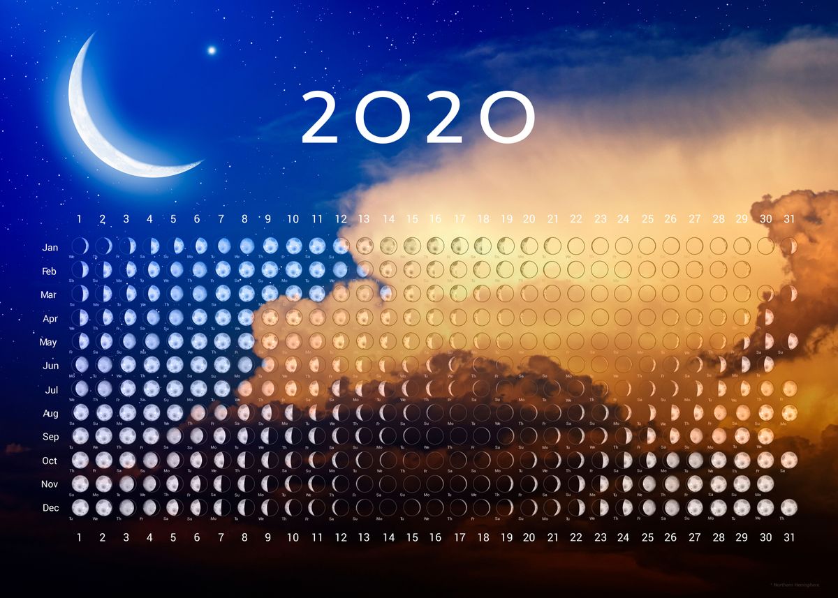 'Moon Calendar 2020' Poster, picture, metal print, paint by Moon