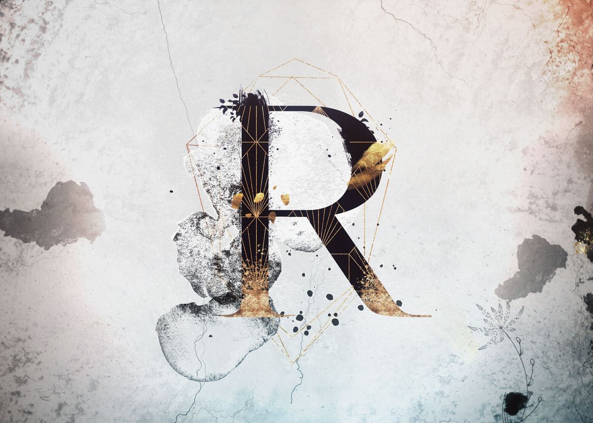 R Love R Lettering 'R Floral Love Letter' Poster, picture, metal print, paint by CK VD ...