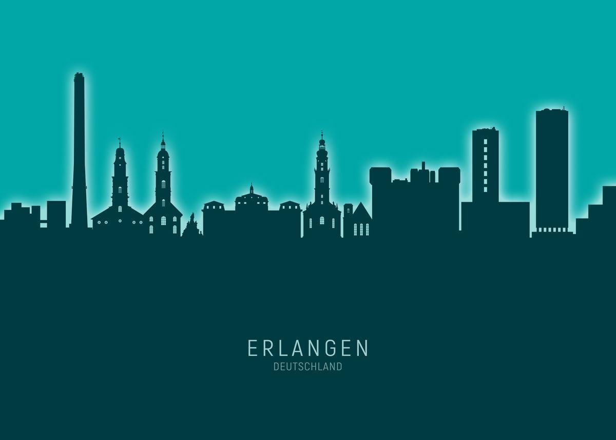 'Erlangen Skyline' Poster, picture, metal print, paint by Michael ...