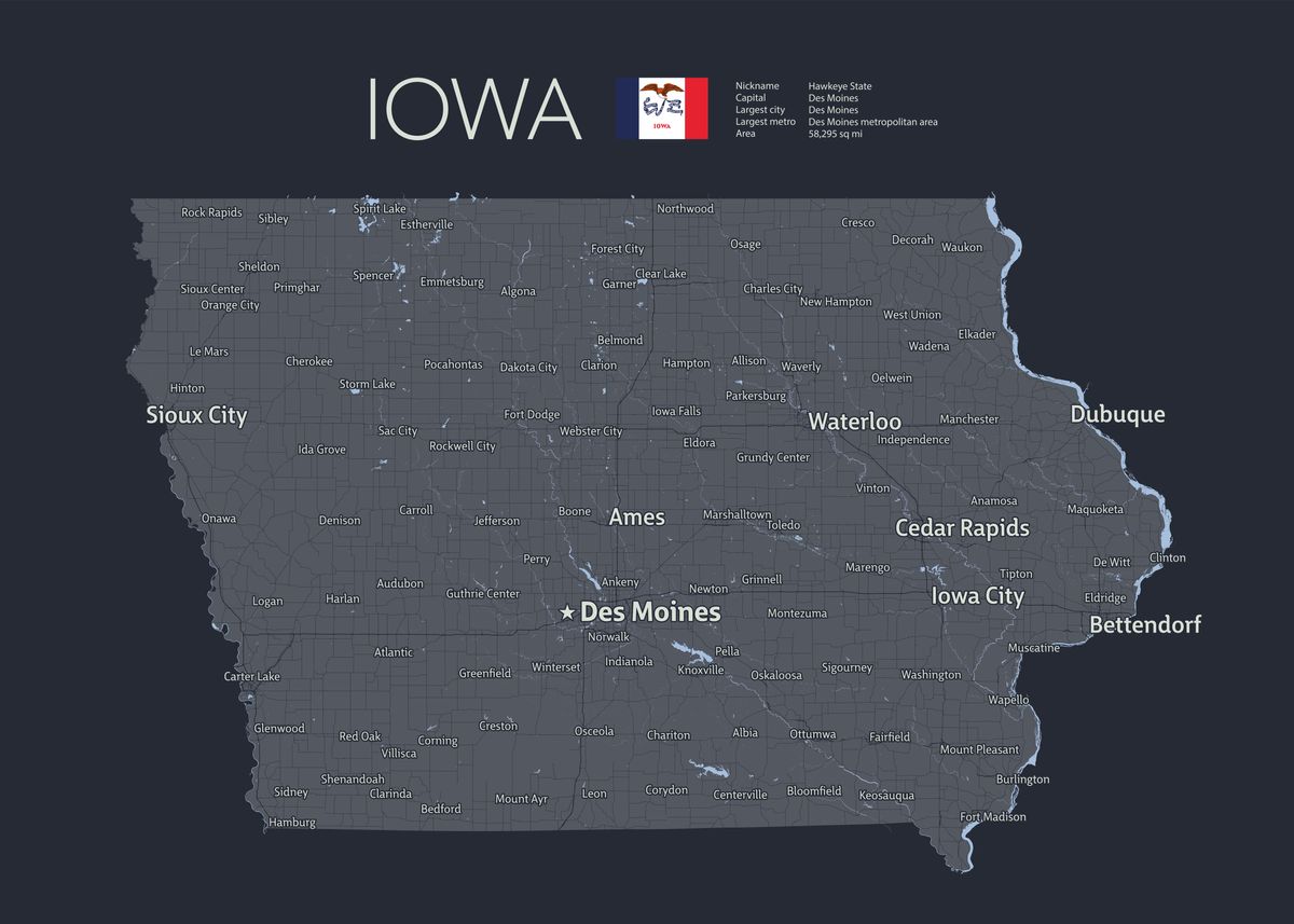 'IOWA Map' Poster by Maksym Kapliuk | Displate