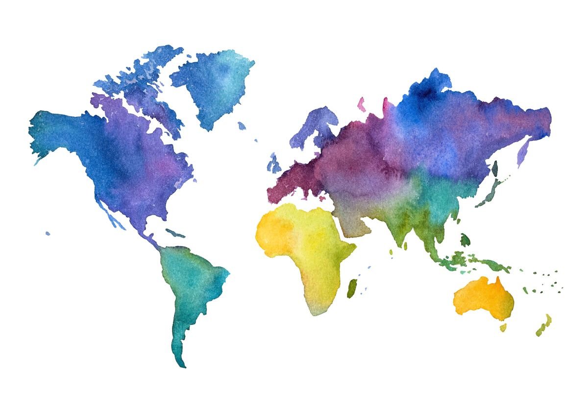 'Watercolor World Map' Poster, picture, metal print, paint by Andrea ...