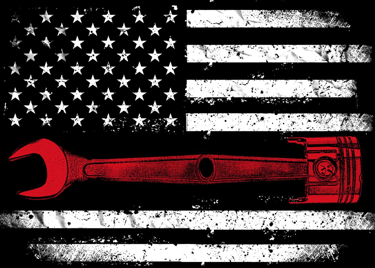 American Flag Mechanic\' | Andrea by Guenther print, Poster, paint metal Displate picture