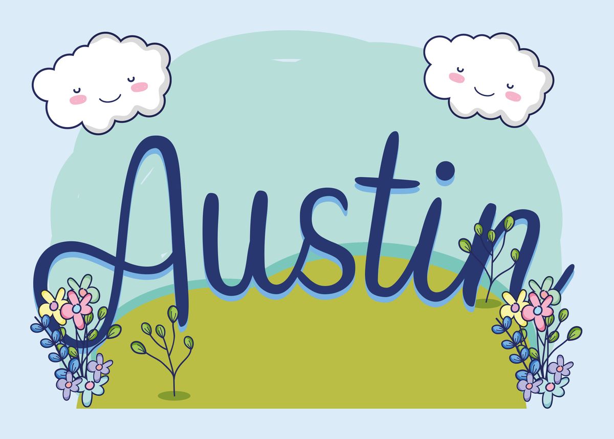 'AUSTIN Baby Name Sign Gift' Poster, picture, metal print, paint by ...