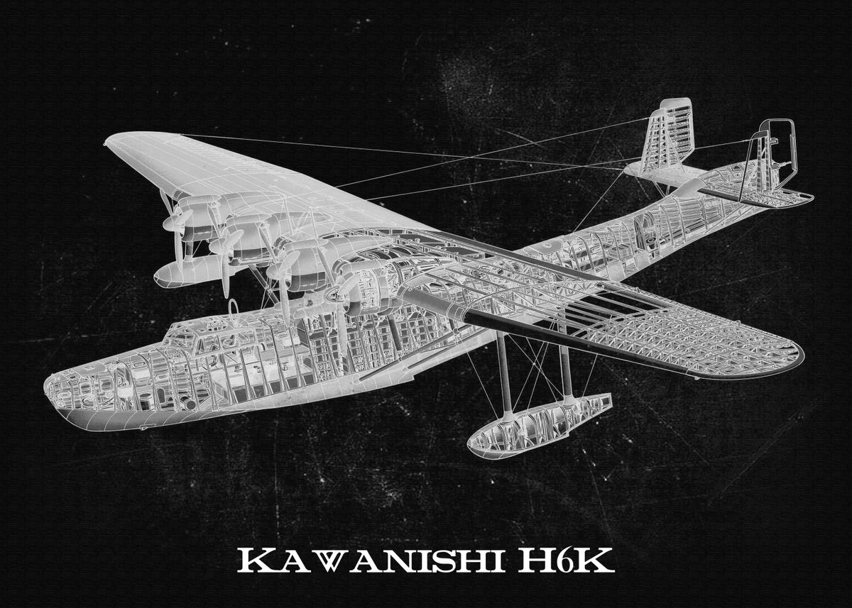 'Kawanishi H6K' Poster, picture, metal print, paint by JAT DESIGNS