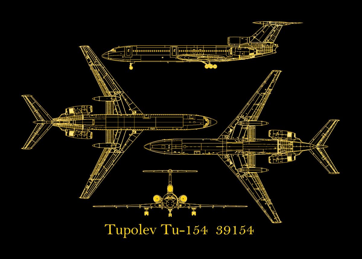 'Tupolev Tu154 Blueprint ' Poster, picture, metal print, paint by B & W ...