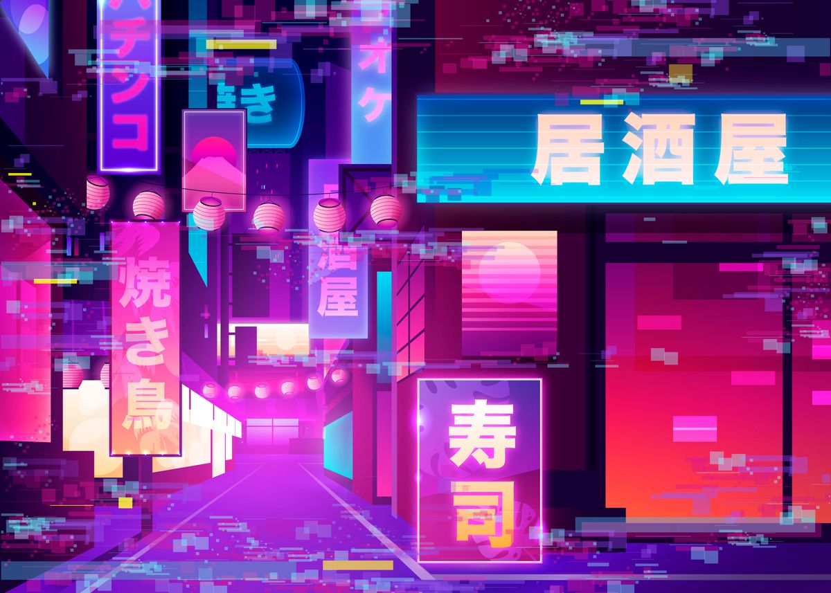 'Tokio glitch synthwavecity' Poster by Synthwave 1950 | Displate