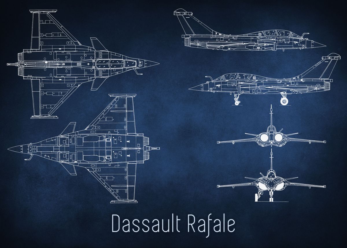 'Dassault Rafale Blueprint' Poster, picture, metal print, paint by The ...