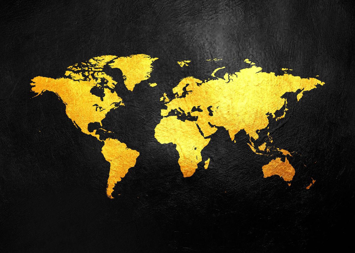 'World Map Gold' Poster, picture, metal print, paint by ABConcepts ...