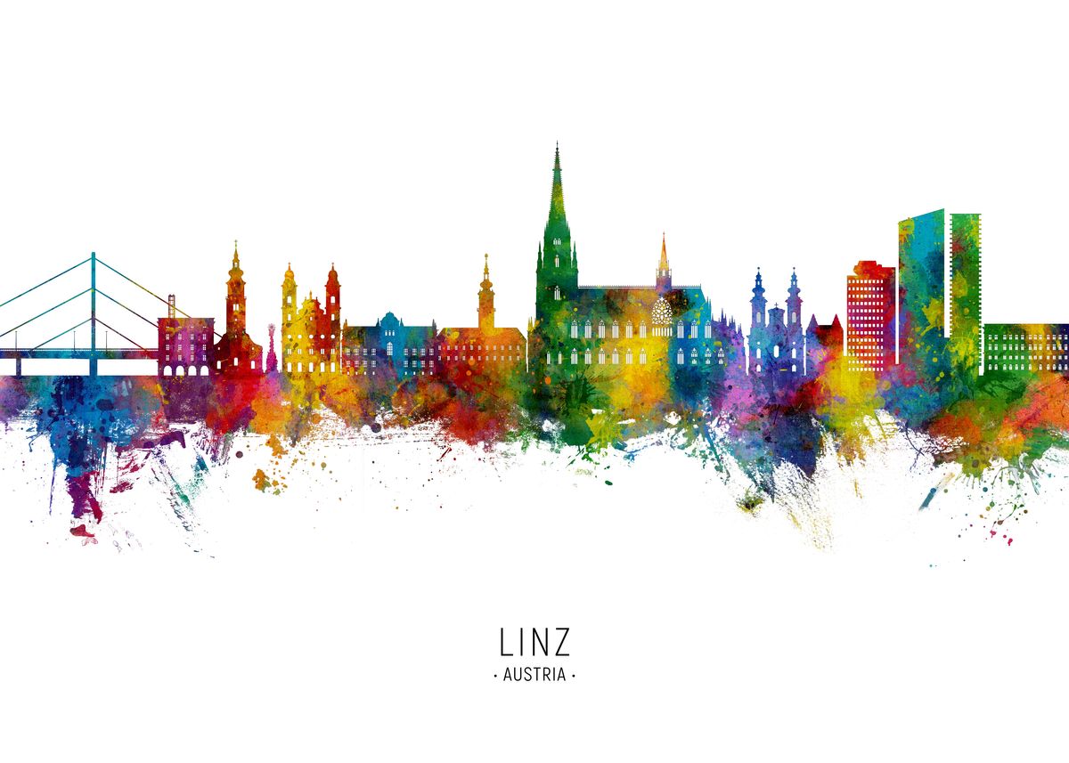 'Linz Skyline Austria' Poster, picture, metal print, paint by Michael ...