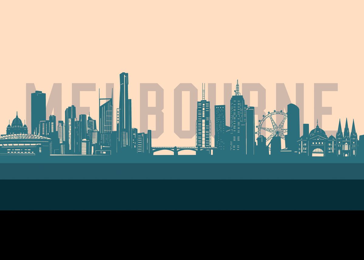 'melbourne skyline retro' Poster, picture, metal print, paint by Bekim ...