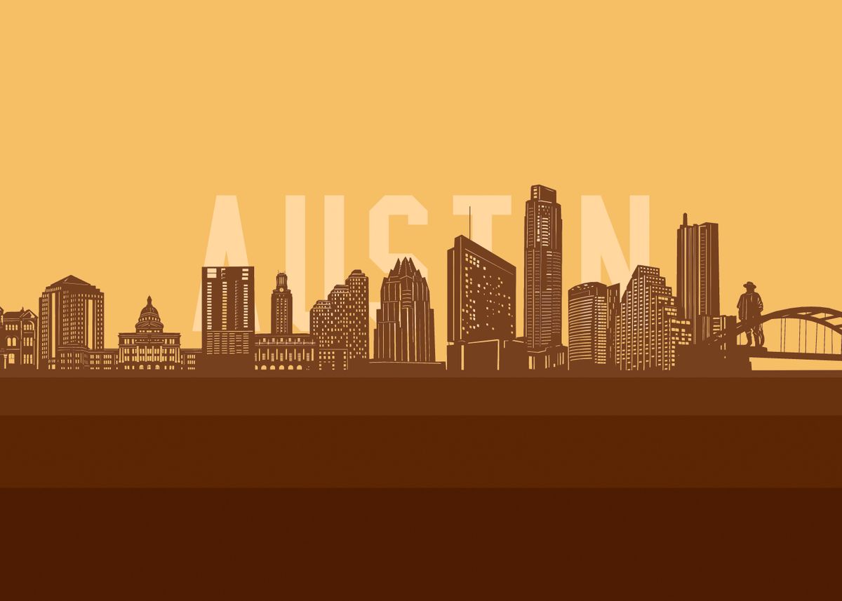 ‘austin skyline retro2’ Poster by Bekim Art | Displate