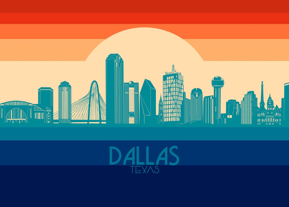 'dallas skyline retro 4' Poster by Bekim Art Displate