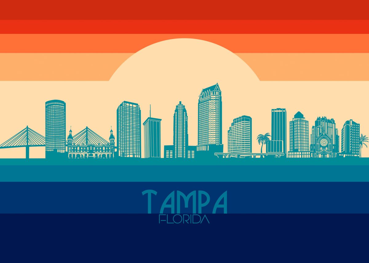 'tampa skyline retro 4' Poster, picture, metal print, paint by Bekim ...