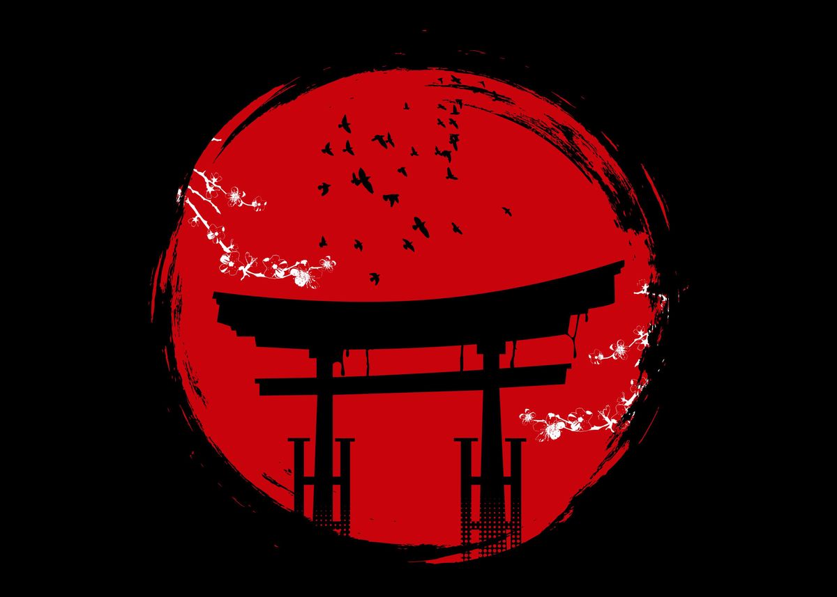 'Japanese Sun Red Temple' Poster, picture, metal print, paint by ...