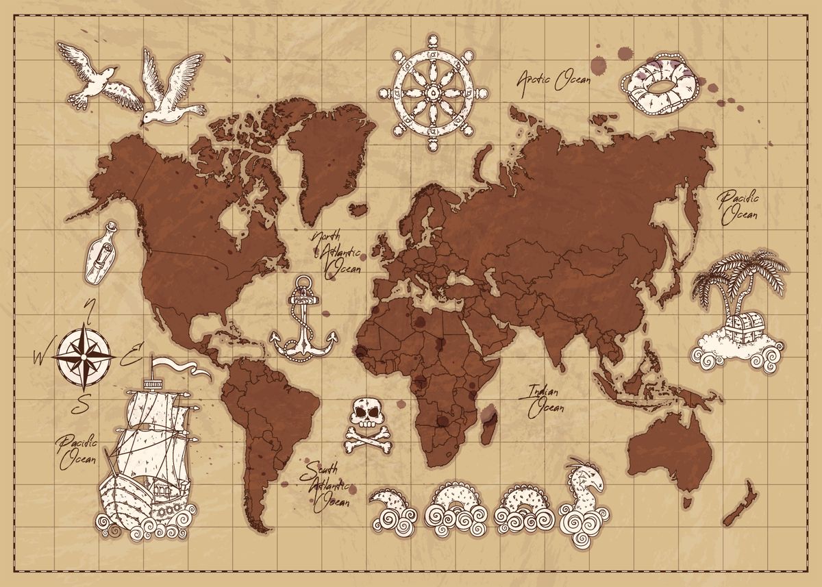 'Vintage pirate map' Poster, picture, metal print, paint by Sam Kal ...