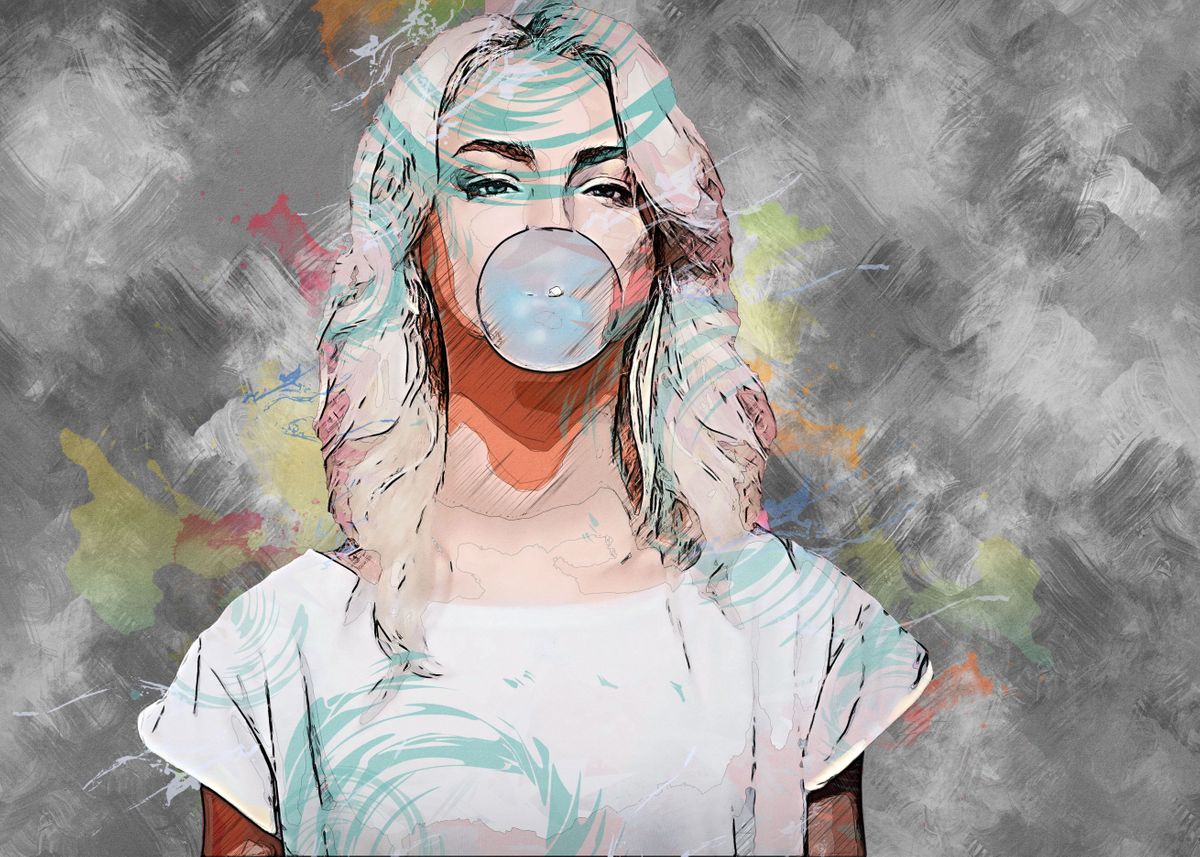 'Bubble gum girl' Poster by Anthony Smith Displate