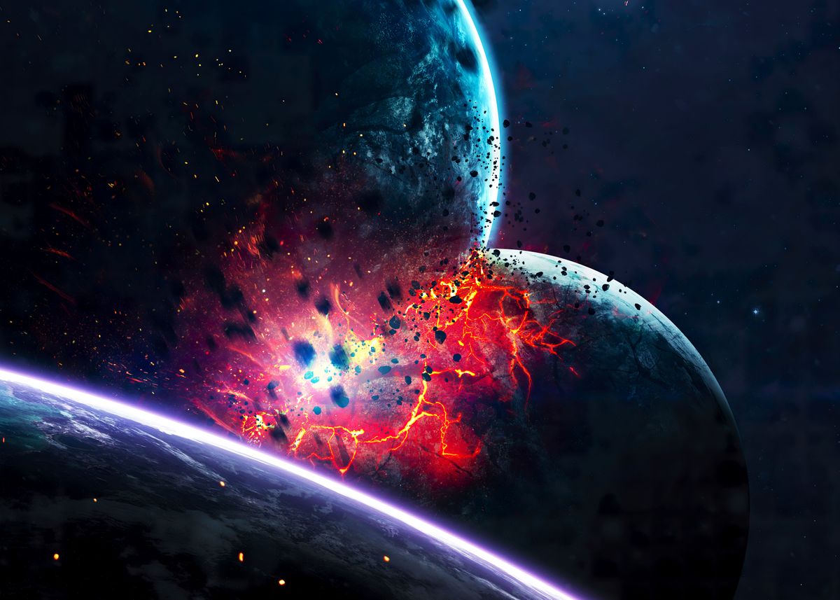 Planets in space colliding with explosion aesthetic vibe - Cover Art Market