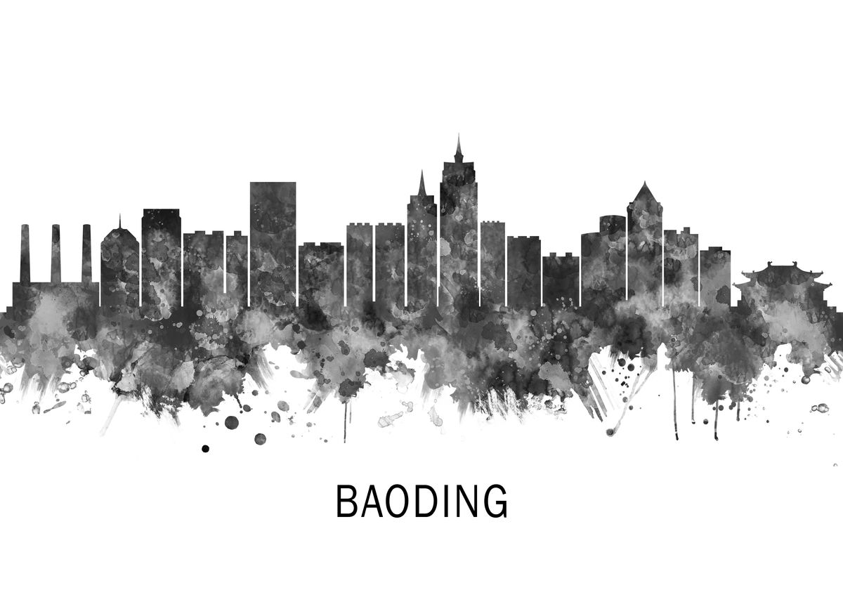 'Baoding China Skyline BW' Poster, picture, metal print, paint by ...