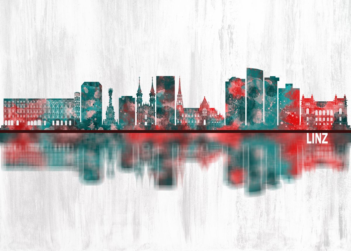 'Linz Austria Skyline' Poster, picture, metal print, paint by Towseef ...
