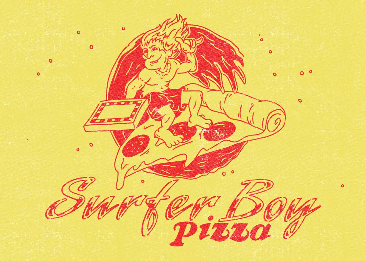 'Surfer Boy Pizza' Poster, picture, metal print, paint by Stranger