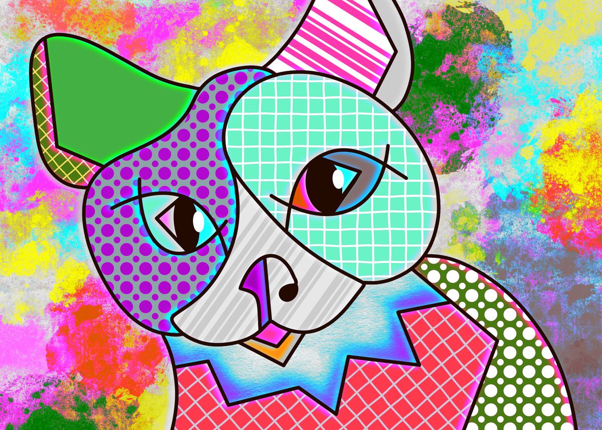 'Cubism Fish Eyed Cat' Poster, picture, metal print, paint by Maya Mey ...