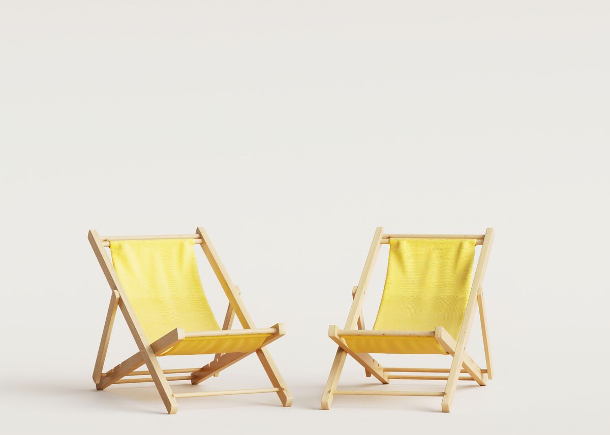 'Pair yellow beach chairs' Poster by Oleksii Tryhub Displate