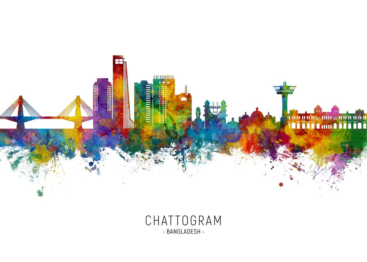 'Chattogram Skyline' Poster, picture, metal print, paint by Michael ...