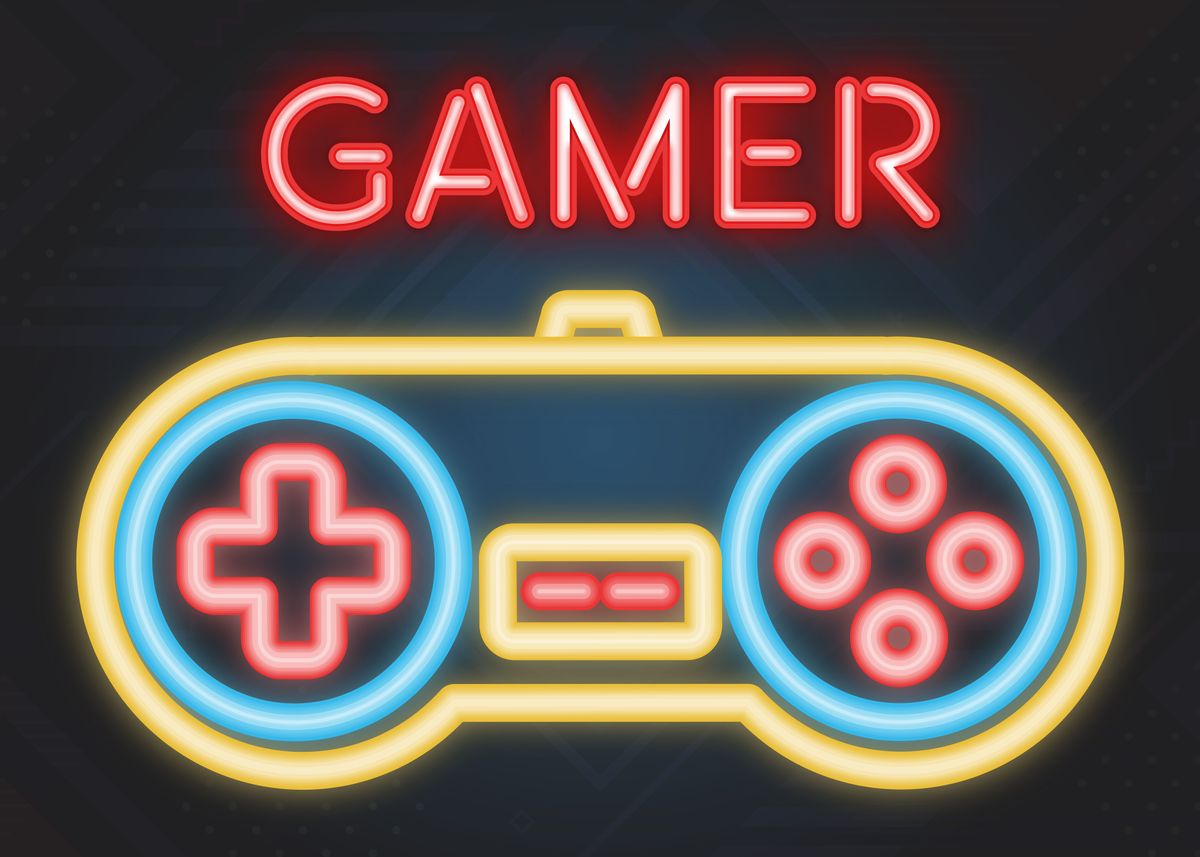 'Gamer Neon Sign Game Room' Poster, picture, metal print, paint by ...