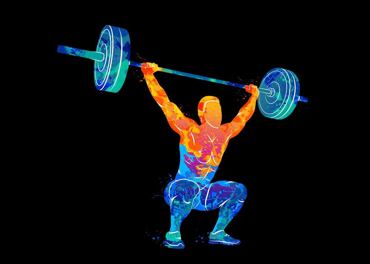 'strong man lifting weights' Poster, picture, metal print, paint by ...