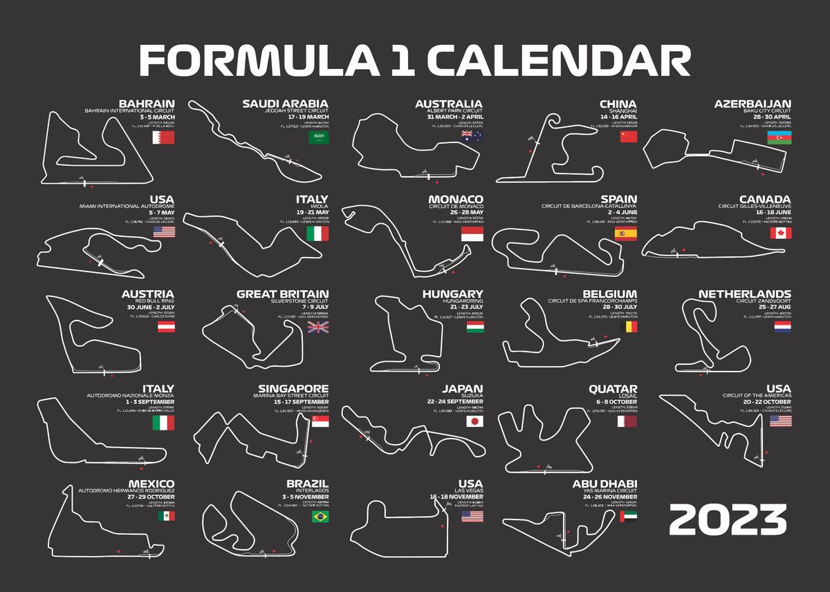 'F1 Calendar 2025' Poster, picture, metal print, paint by F1 Super Car