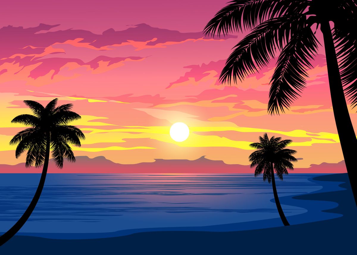 'Sunset Beach' Poster, picture, metal print, paint by crbn design ...