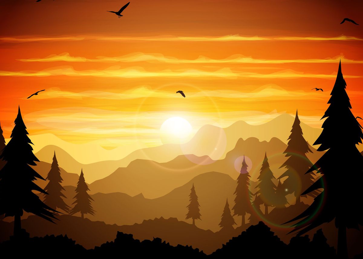 'Sunset Mountain' Poster, picture, metal print, paint by Nae | Displate