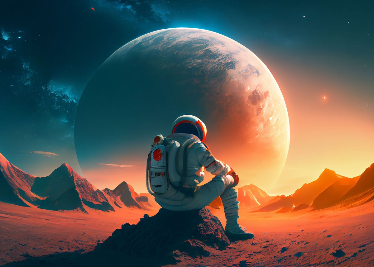 Astronaut Sitting on Mars' Poster, picture, metal print, paint by Future Art  | Displate