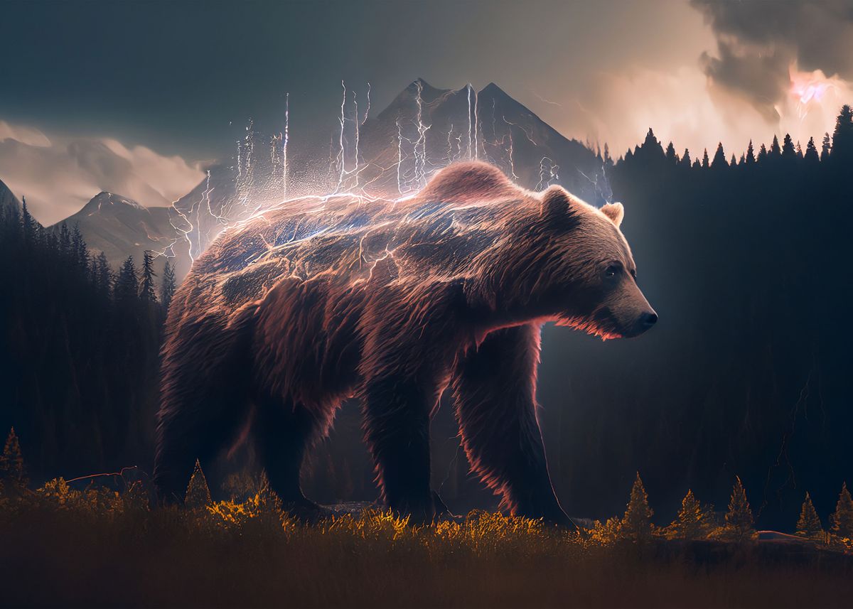 'Bear Cinematic Lightning' Poster, picture, metal print, paint by ...