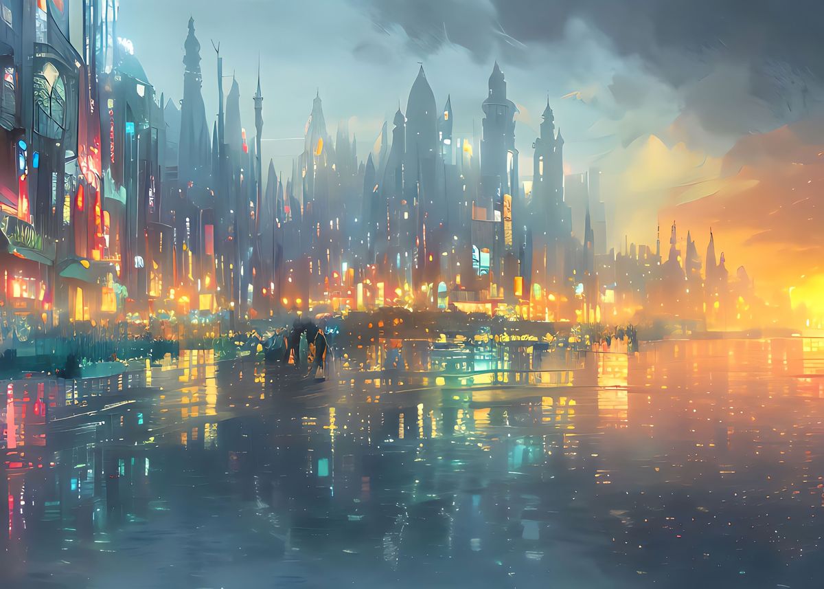 'Fantasy Foggy City' Poster, picture, metal print, paint by Alex Bayu ...
