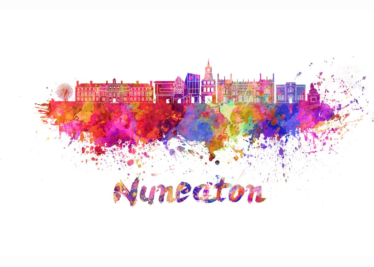 'Nuneaton skyline' Poster, picture, metal print, paint by Cristina