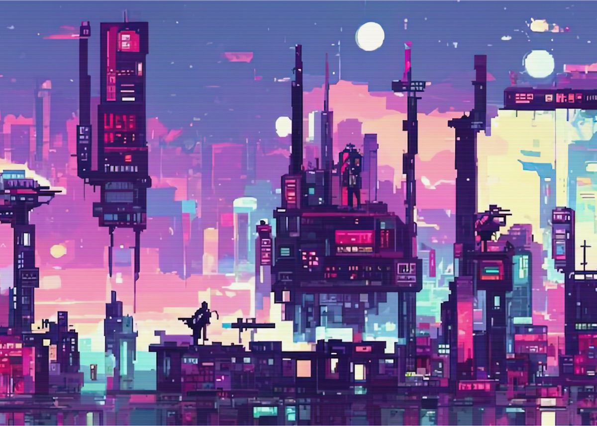 '80s Neon City Cyberpunk' Poster, picture, metal print, paint by Bailey ...