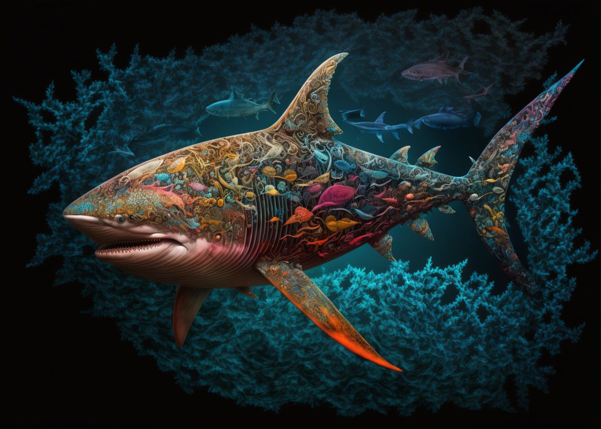 'Fantasy Shark 15' Poster, picture, metal print, paint by Zanclus