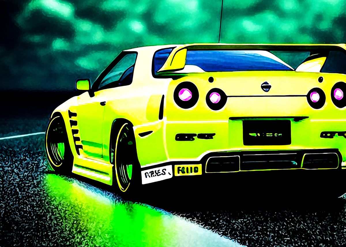 'Nissan R34 Neon Night ' Poster by Md Bowman | Displate