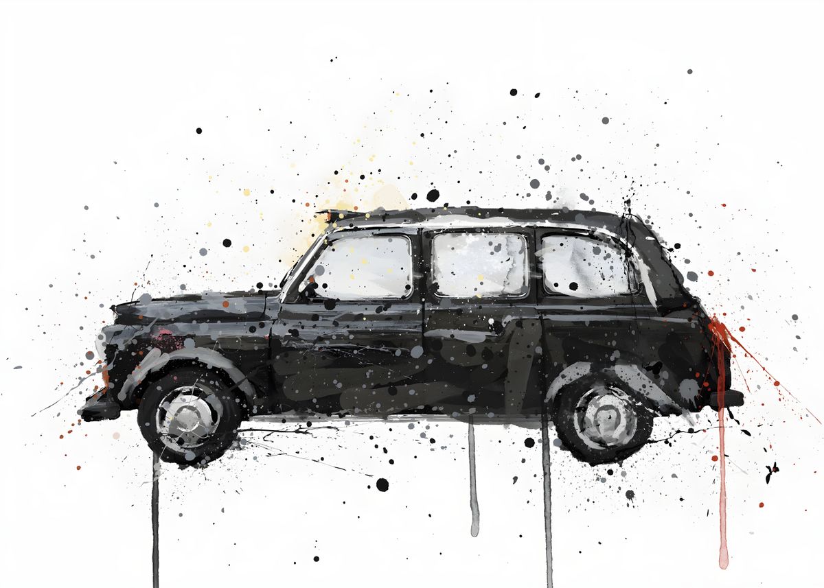 'Black Cab Taxi' Poster, picture, metal print, paint by Izu | Displate